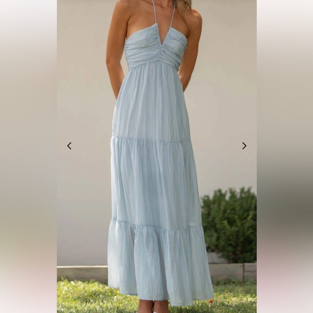 Elegant Light Blue Halter Maxi Dress